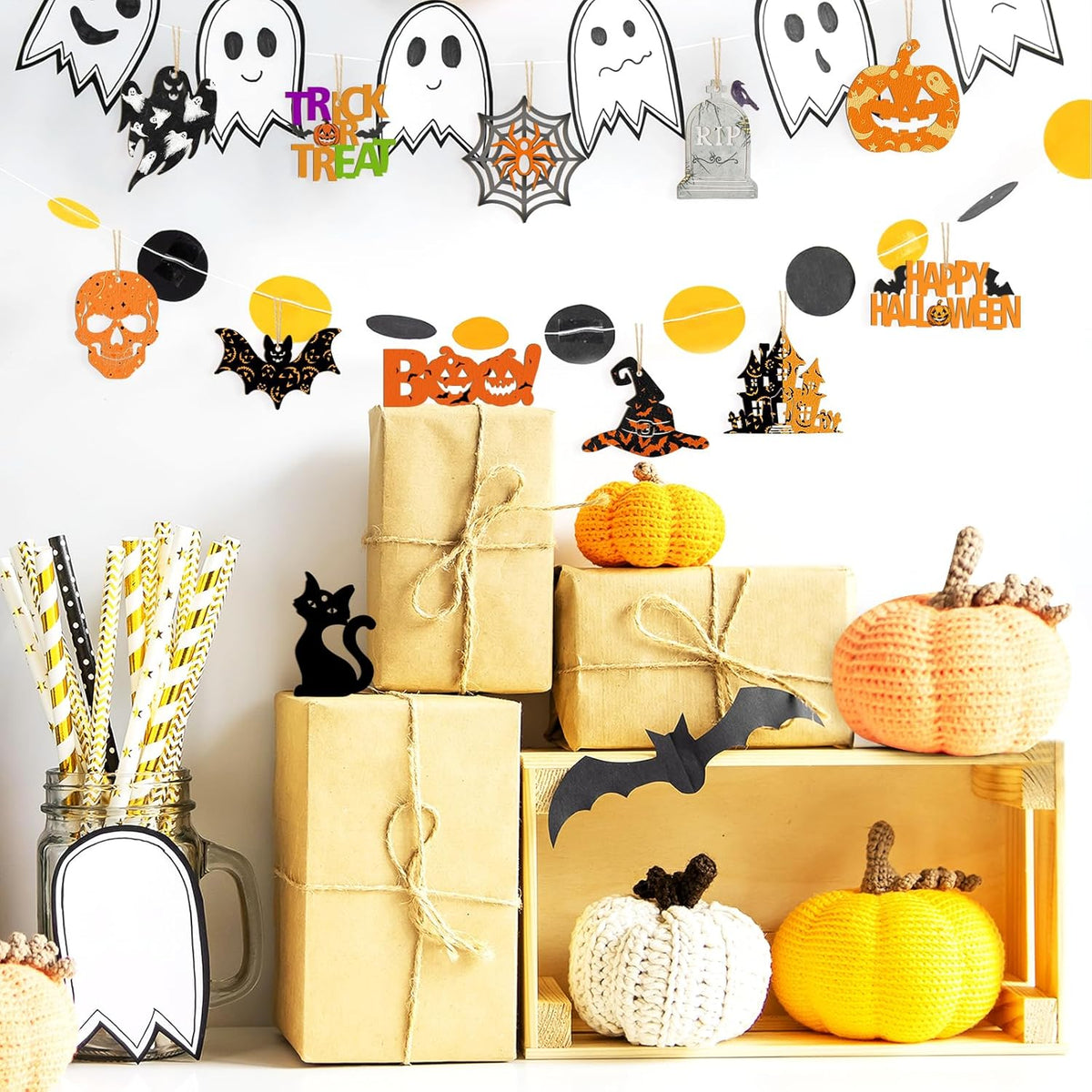 80PCS Wooden Halloween Ornaments to Paint Fall Decorations,10 Styles DIY Blank Autumn Unfinished