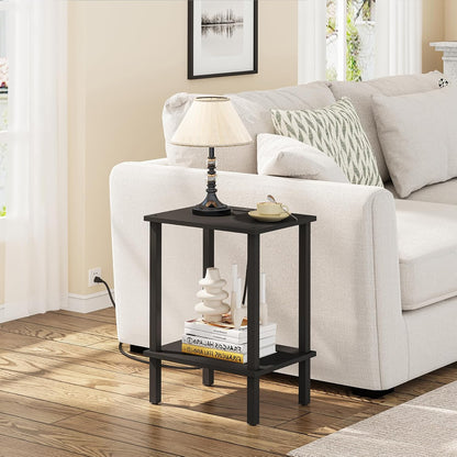 TUTOTAK End Table with Charging Station, Side Table with USB Ports and Outlets, Nightstand, 2-Tier