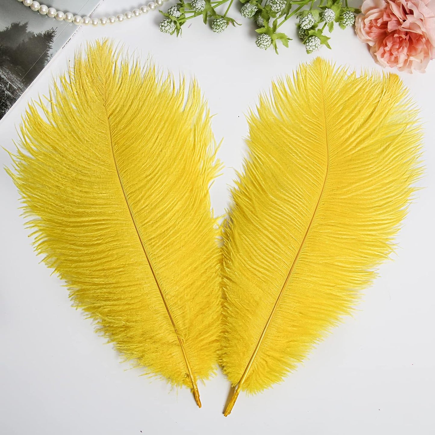 THARAHT Yellow Ostrich Feathers 24pcs Natural Bulk 10-12Inch 25cm-30cm for Crafts Wedding Party