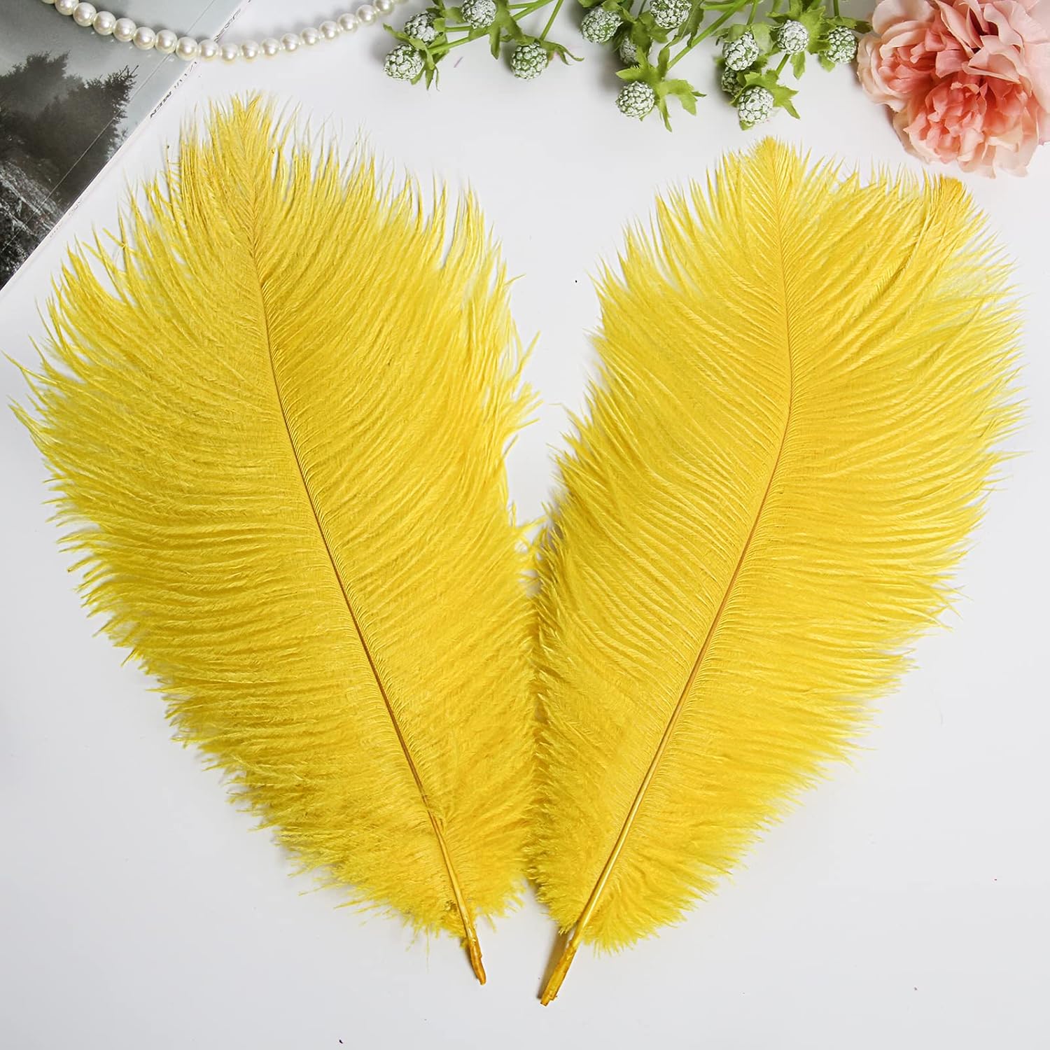 THARAHT Yellow Ostrich Feathers 24pcs Natural Bulk 10-12Inch 25cm-30cm for Crafts Wedding Party