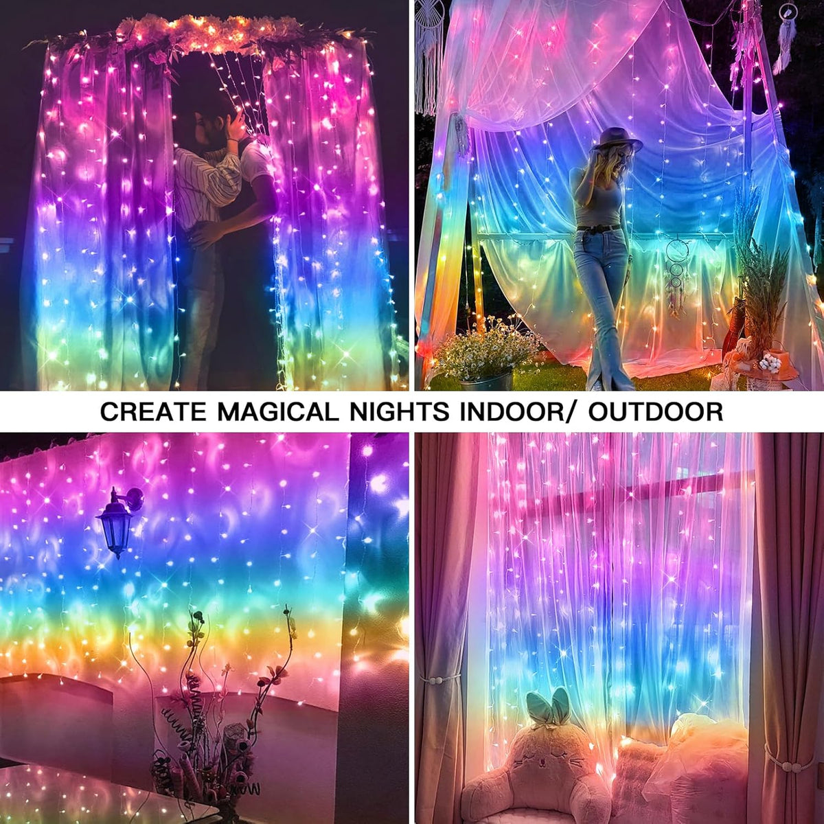 suddus Curtain Lights for Bedroom, 192 Led 8.3ft x 5.25ft Hanging String Lights Outdoor, Fairy