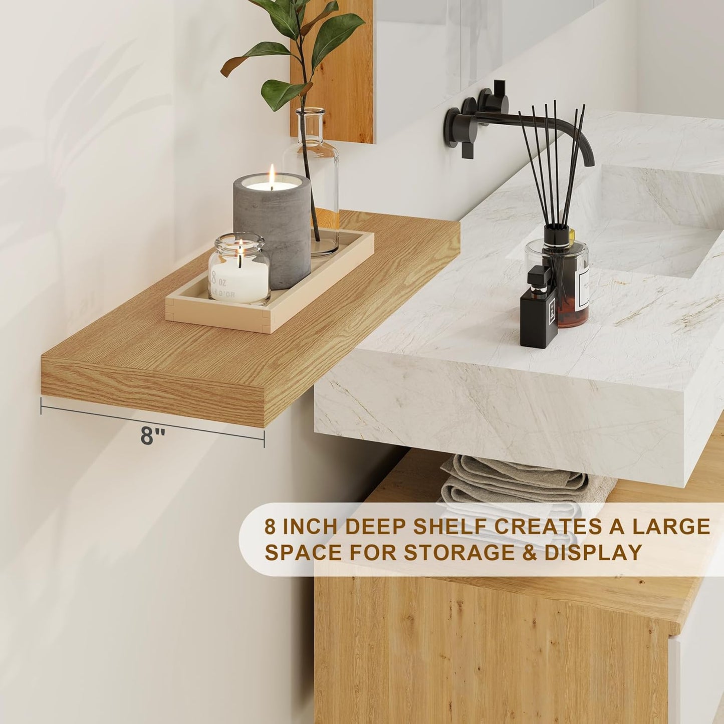 Fun Memories Floating Shelves 36 Inch Long, Deep Floating Shelf for Wall, 36 x 8 Floating Shelves