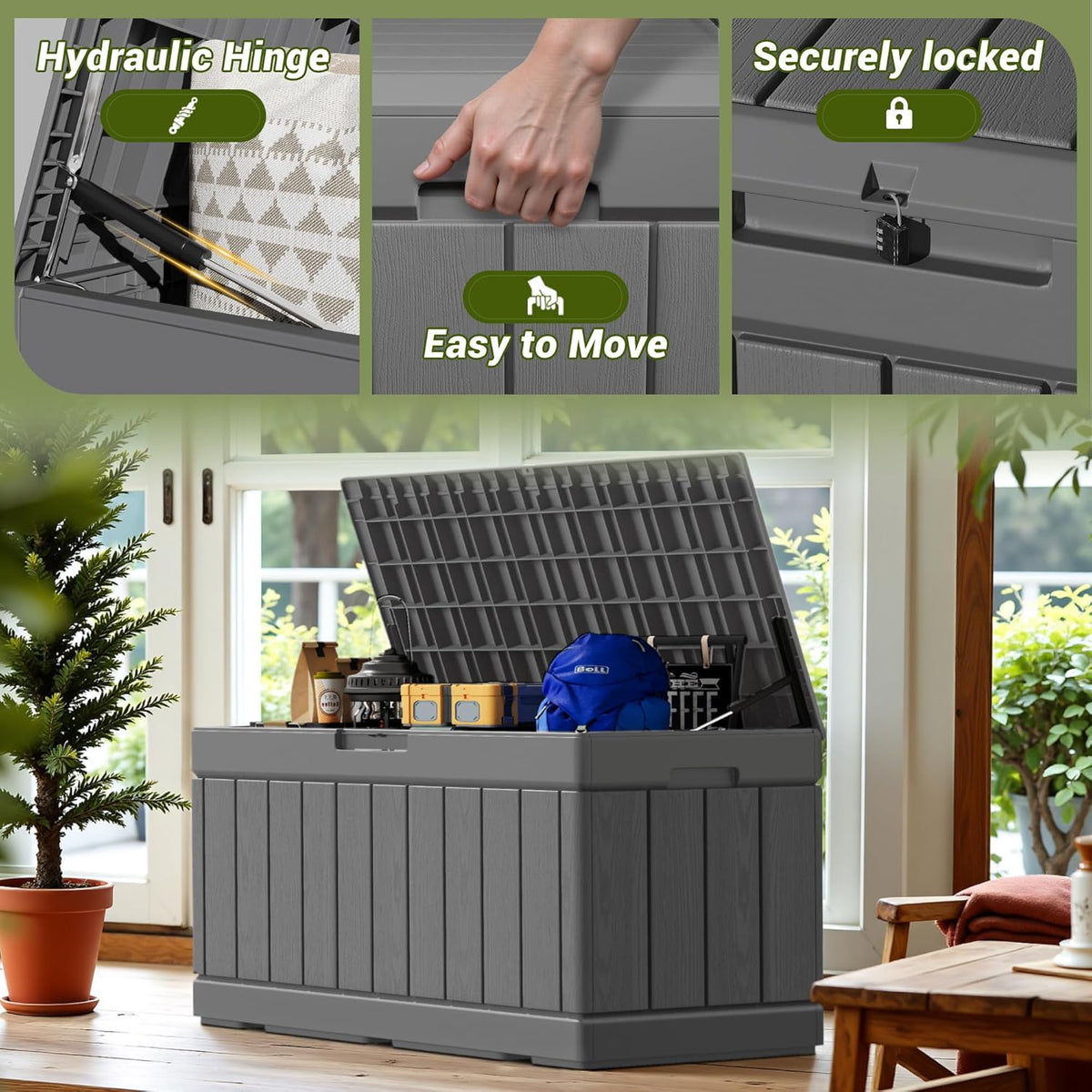 Devoko 80 Gallon Deck Box, Waterproof Resin Outdoor Storage Box for Outside and Patio, Outdoor