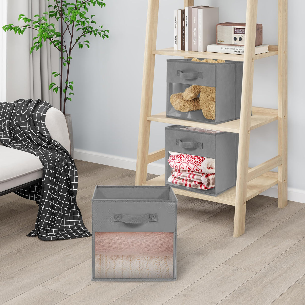 STORAGEIDEAS Storage Bins with Clear Window, 13x13 Storage Cubes, Collapsible Cube Storage Box