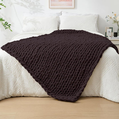 Bigacogo Chunky Knit Throw Blanket for Couch, 40x60 inches, 100% Hand Knitted with Thick Jumbo
