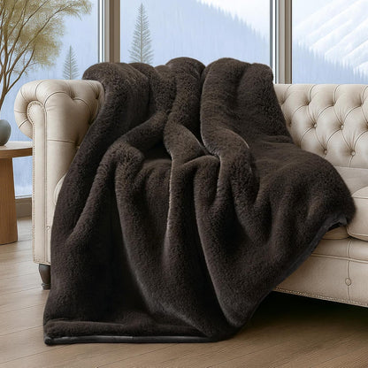 Luxury Soft Faux Chinchilla Fur Throw Blanket for Couch, Warm Thick Heavy Winter Throw Blanket