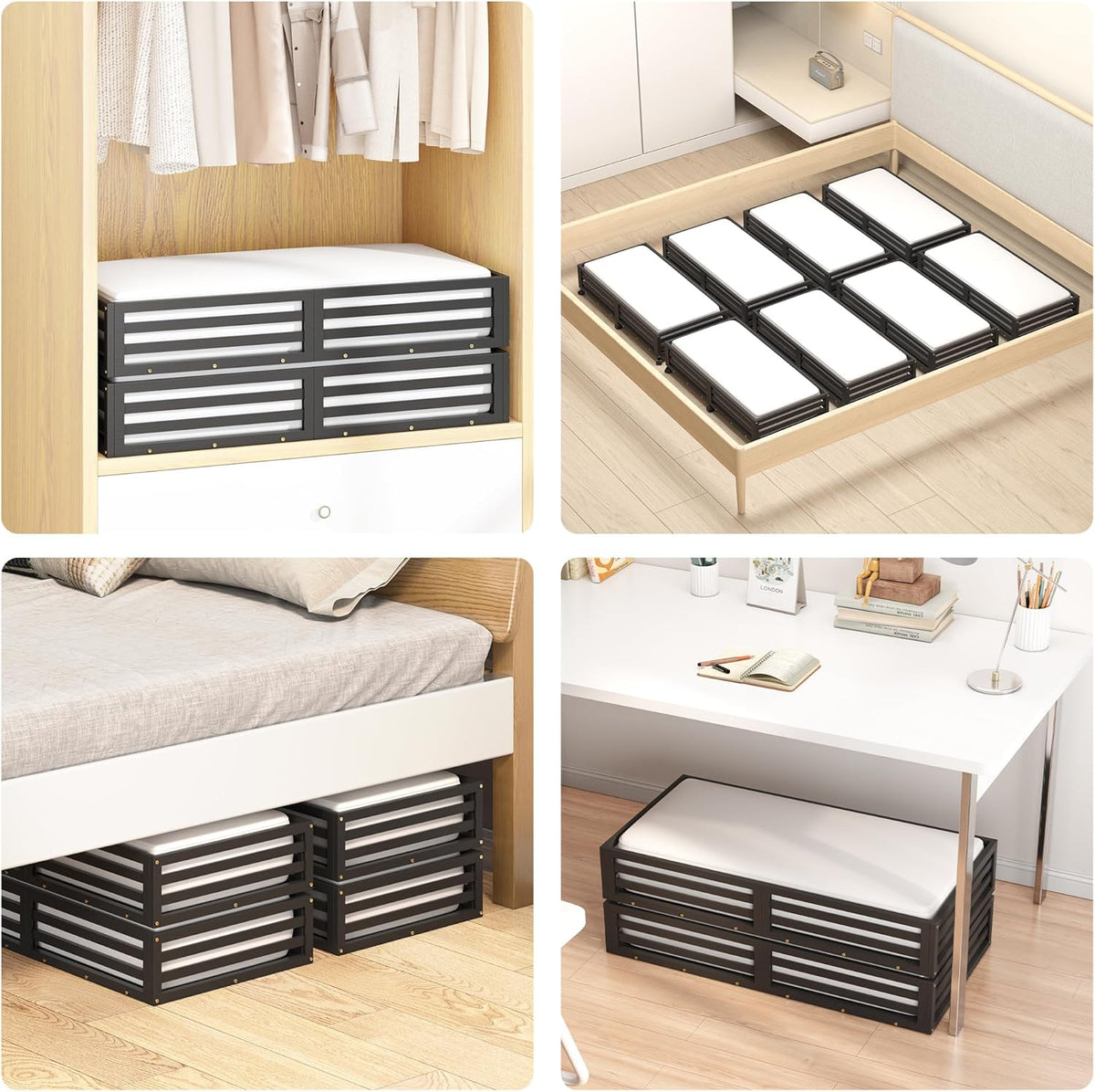 Bamboo Under Bed Storage Containers- Underbed Organizer with Wheels with Large Dust Bag,Sturdy Wood