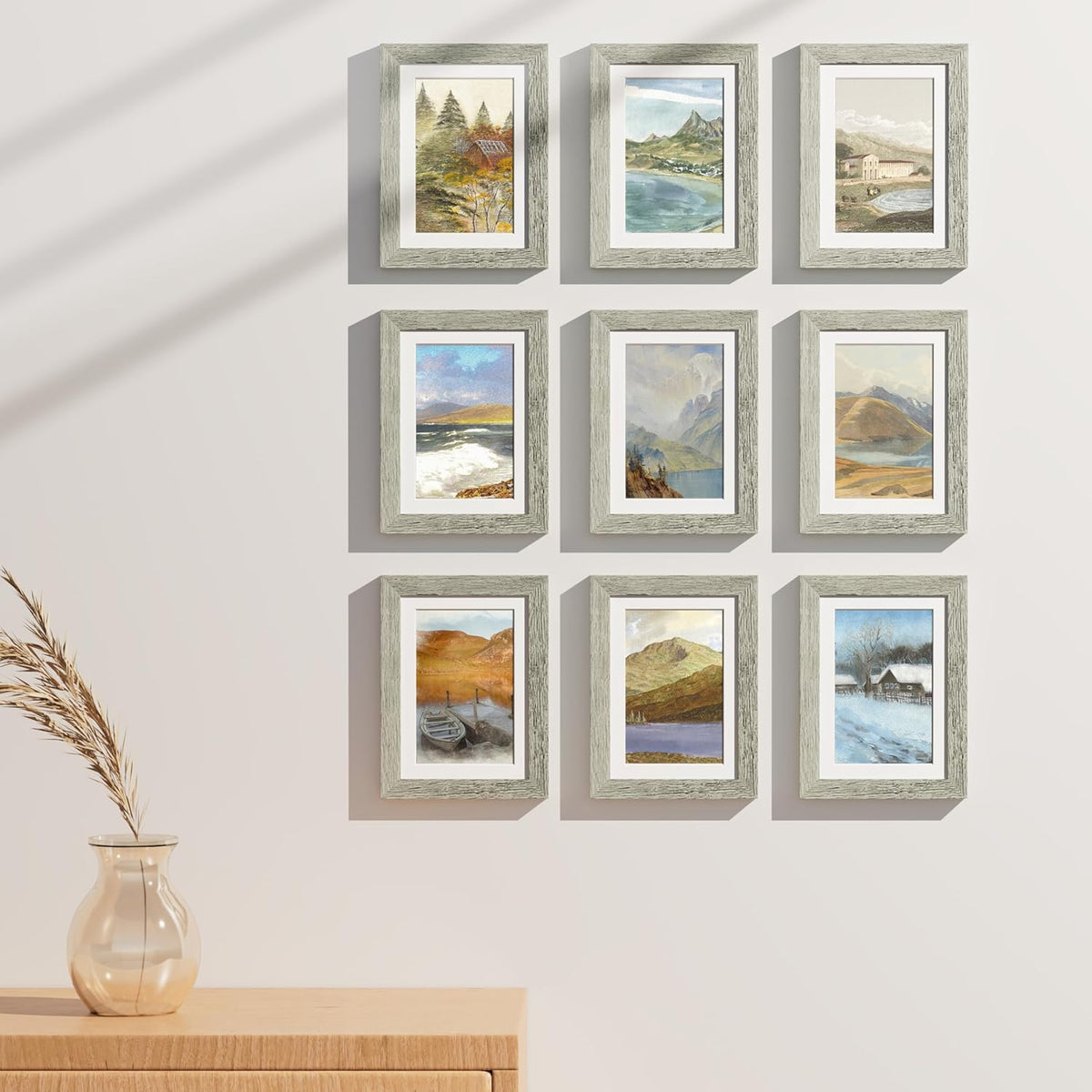 Vittanly 5x7 Picture Frames Set of 9, Shatter Resistant Plexiglass, Display 4x6 Pictures with Mat