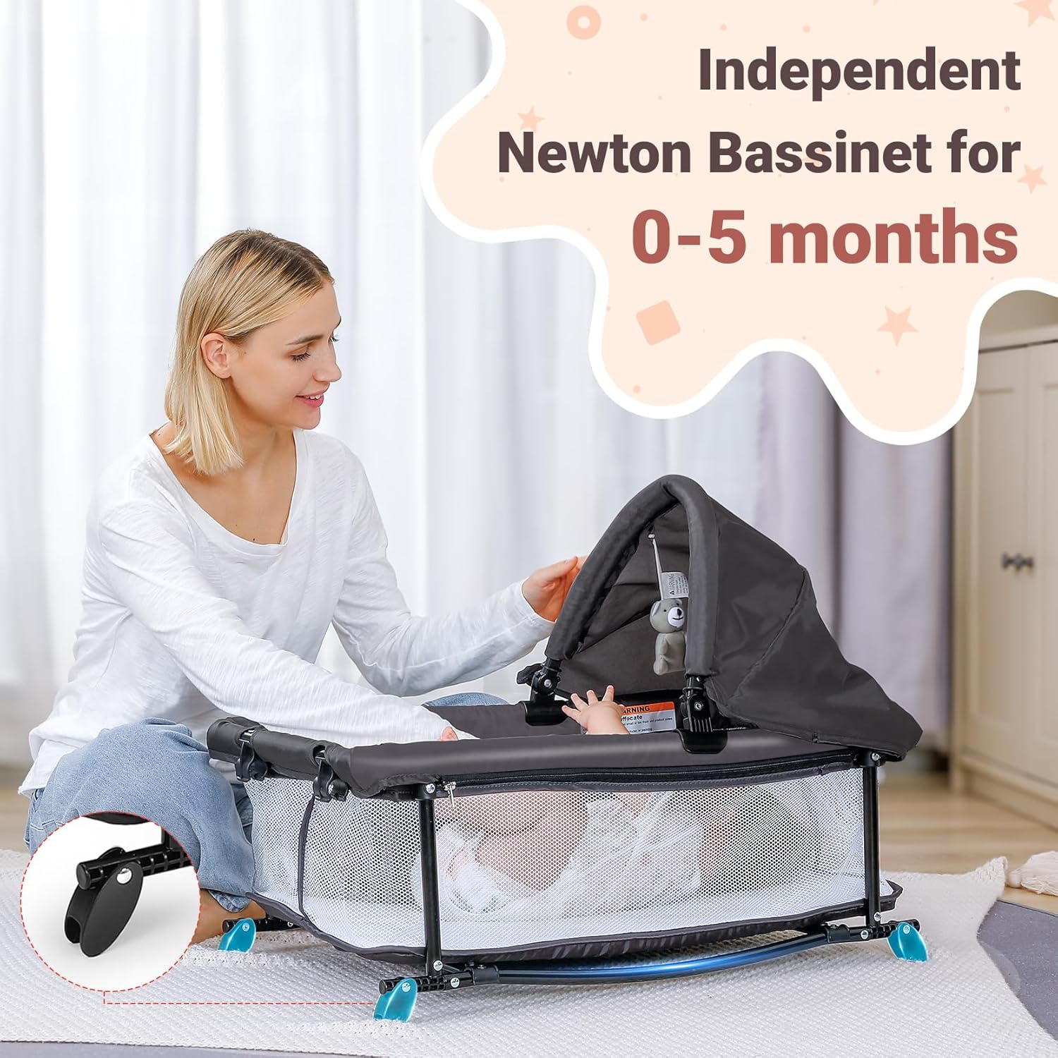 ELEMARA 5 in 1 Pack and Play, Adjustable Baby Bedside Bassinet Sleeper,1-Second Setup Foldable