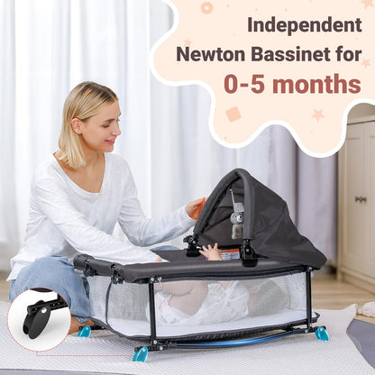 ELEMARA 5 in 1 Pack and Play, Adjustable Baby Bedside Bassinet Sleeper,1-Second Setup Foldable