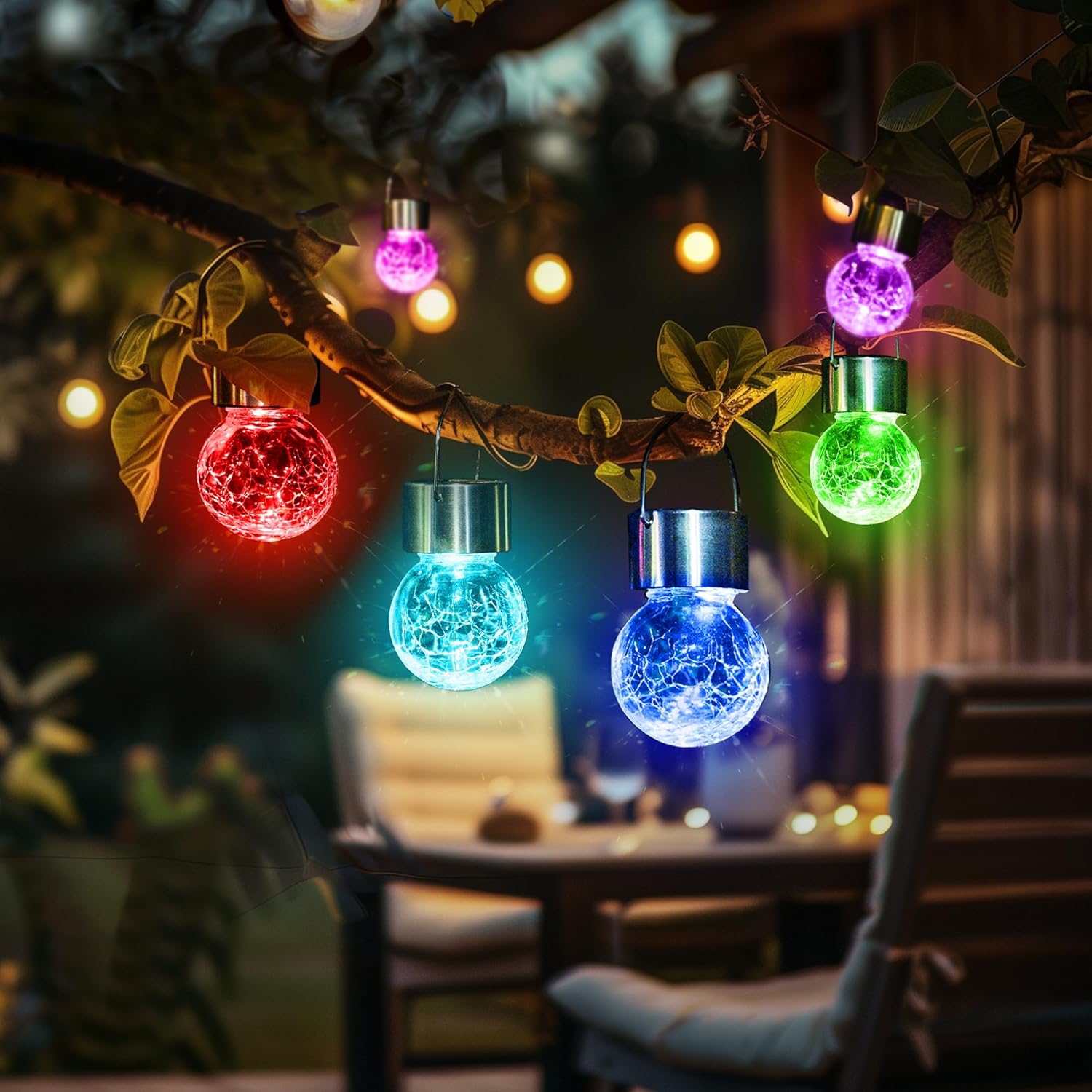GIGALUMI 16 Pack Solar Hanging Lights for Christmas Decoration - Cracked Glass Solar Lights Outdoor
