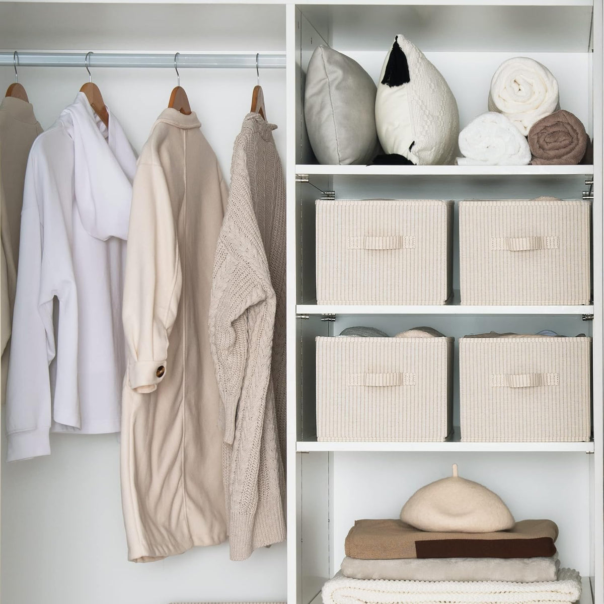 StorageWorks Storage Baskets for Shelves, Foldable Fabric Closet Storage Bins with Handles, Fabric