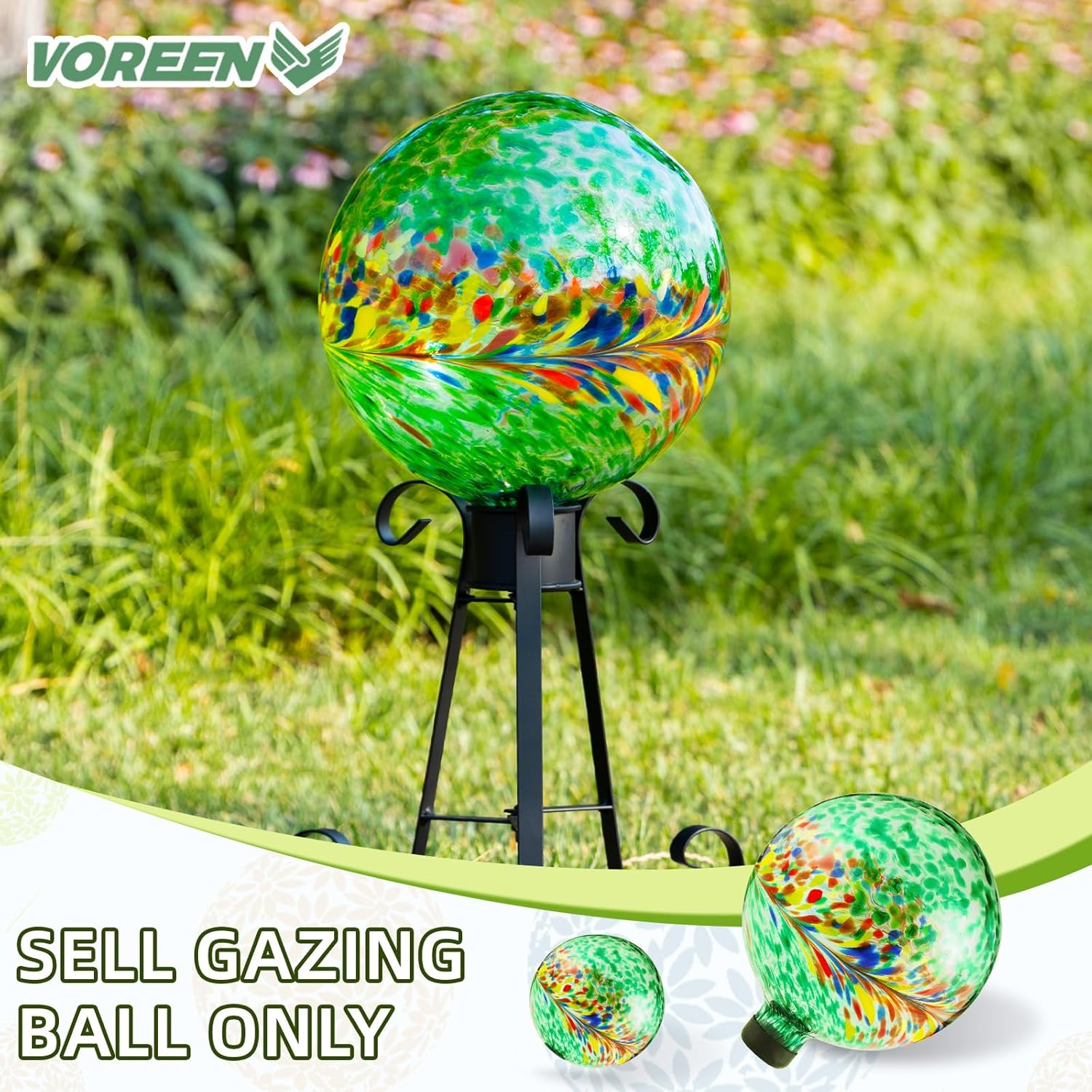 VOREEN 10-Inch Glass Gazing Ball, Outdoor Gazing Globe, Reflective Ball Yard Decoration for Homes