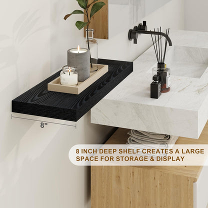 Fun Memories Black Floating Shelves 36 Inch Long, 8 Inch Deep Floating Shelf for Wall, 36" W x 8" D