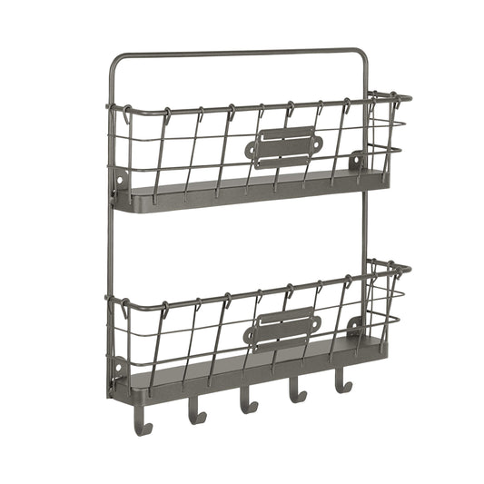 Spectrum Mail and Key Organizer for Wall, Vintage 2-Tier Mail Holder for Wall with 5 Key Hooks
