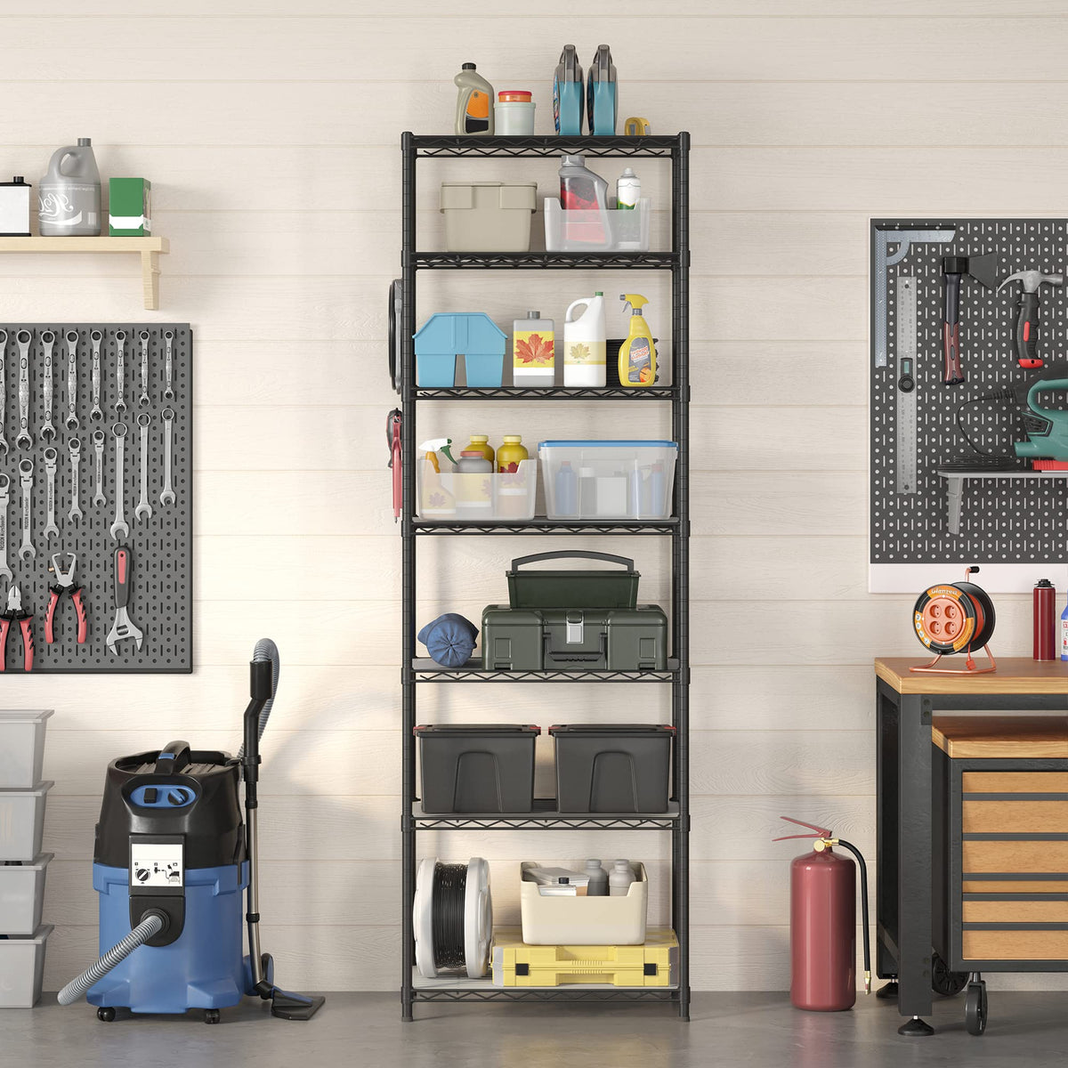 SONGMICS 7-Tier Storage Shelves, Wire Shelving Unit, Kitchen Metal Shelves, Storage Rack with