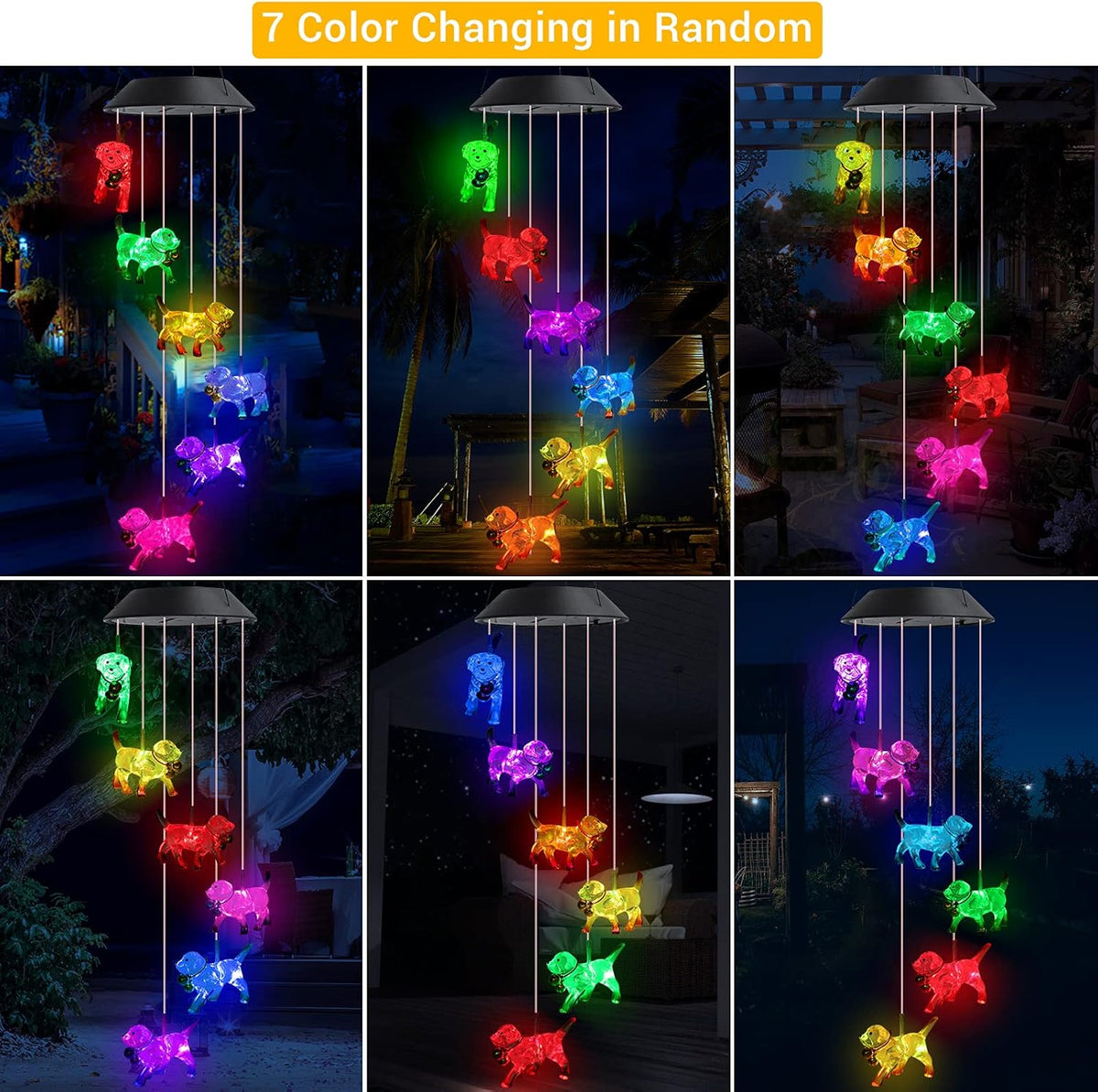 Toodour Solar Wind Chime, Color Changing Wind Chimes Dog, LED Decorative Mobile, Gifts for Mom