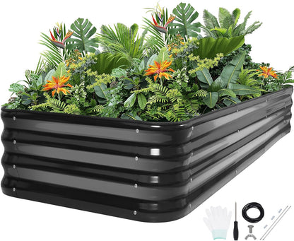 5-in-1 Adjustable Raised Garden Bed Kit | Galvanized Planter Boxes for Vegetables, Flowers | 12"