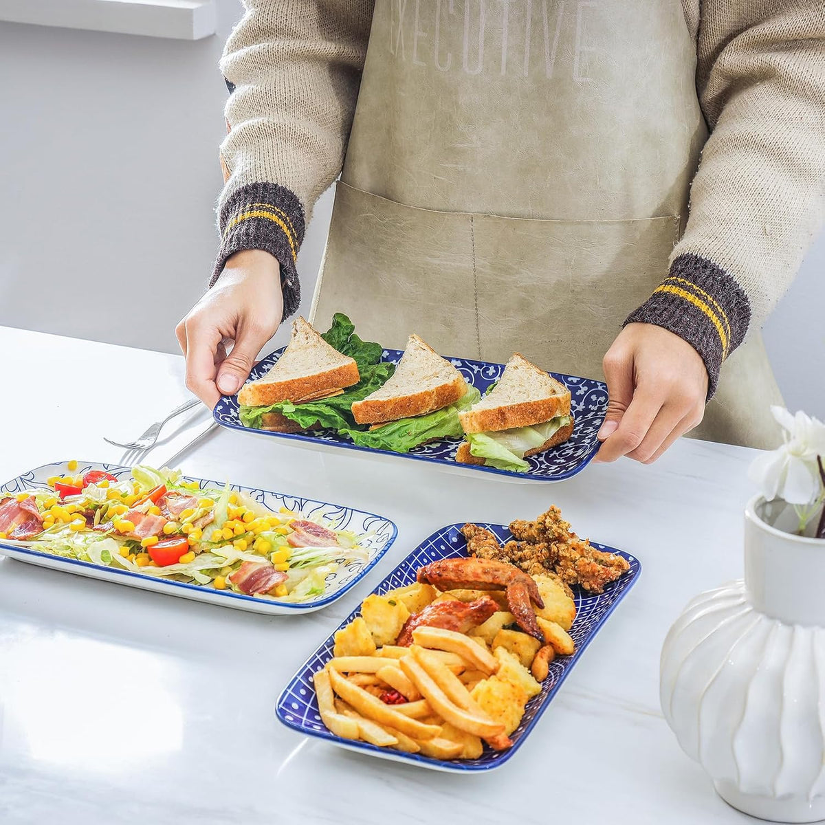 Selamica Ceramic Serving Platters, 12 Inch Serving Trays for Party Entertaining, Large Rectangular