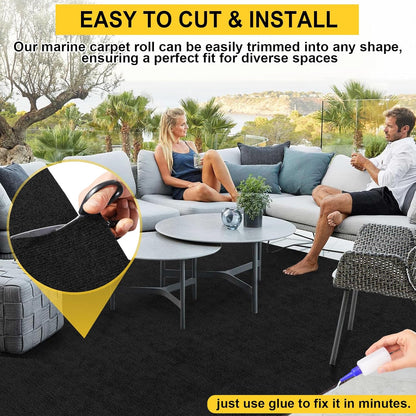 Marine Carpet,6 FT x 23 FT Black Indoor Outdoor Carpet 0.2" Thick Boat Carpet with Water-Proof TPE