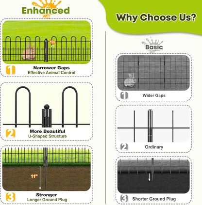 10 Panels Decorative Garden Fence with U-Shape, 11.81in (H) X 16.42ft (L) Dog Fence Outdoor for