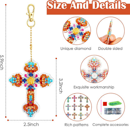 Henoyso 20 Pcs Diamond Art Painting Keychains Kits for Adults 5d Double Sided Cross Shaped Diamond
