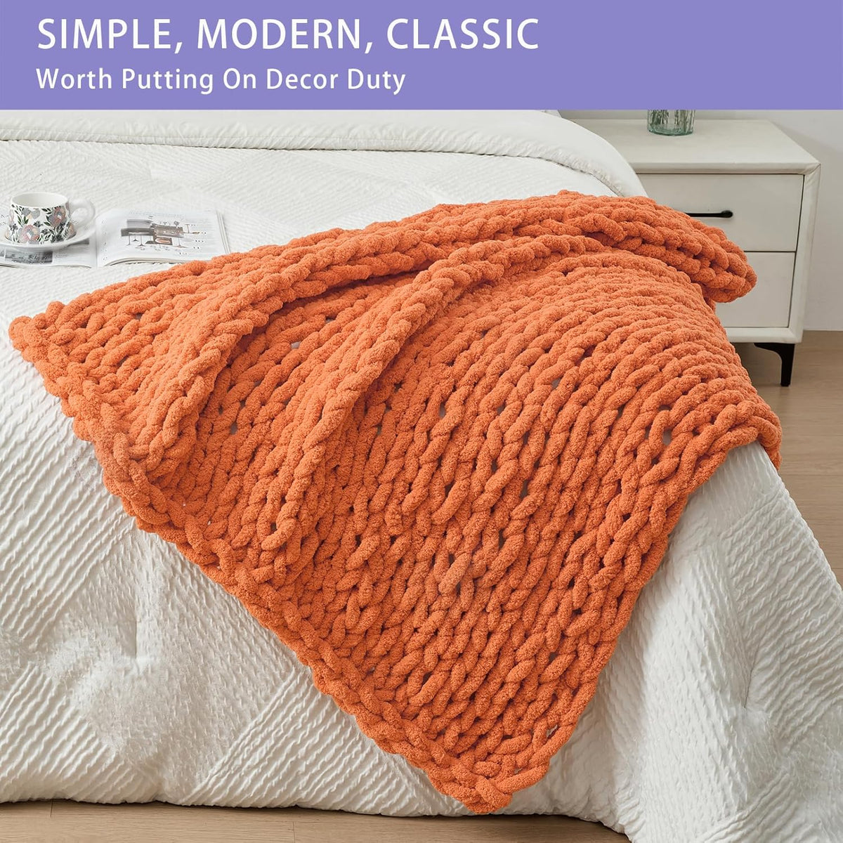 Bigacogo Chunky Knit Throw Blanket for Couch, 40x40 inches, 100% Hand Knitted with Thick Jumbo