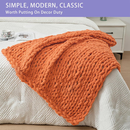 Bigacogo Chunky Knit Throw Blanket for Couch, 40x40 inches, 100% Hand Knitted with Thick Jumbo