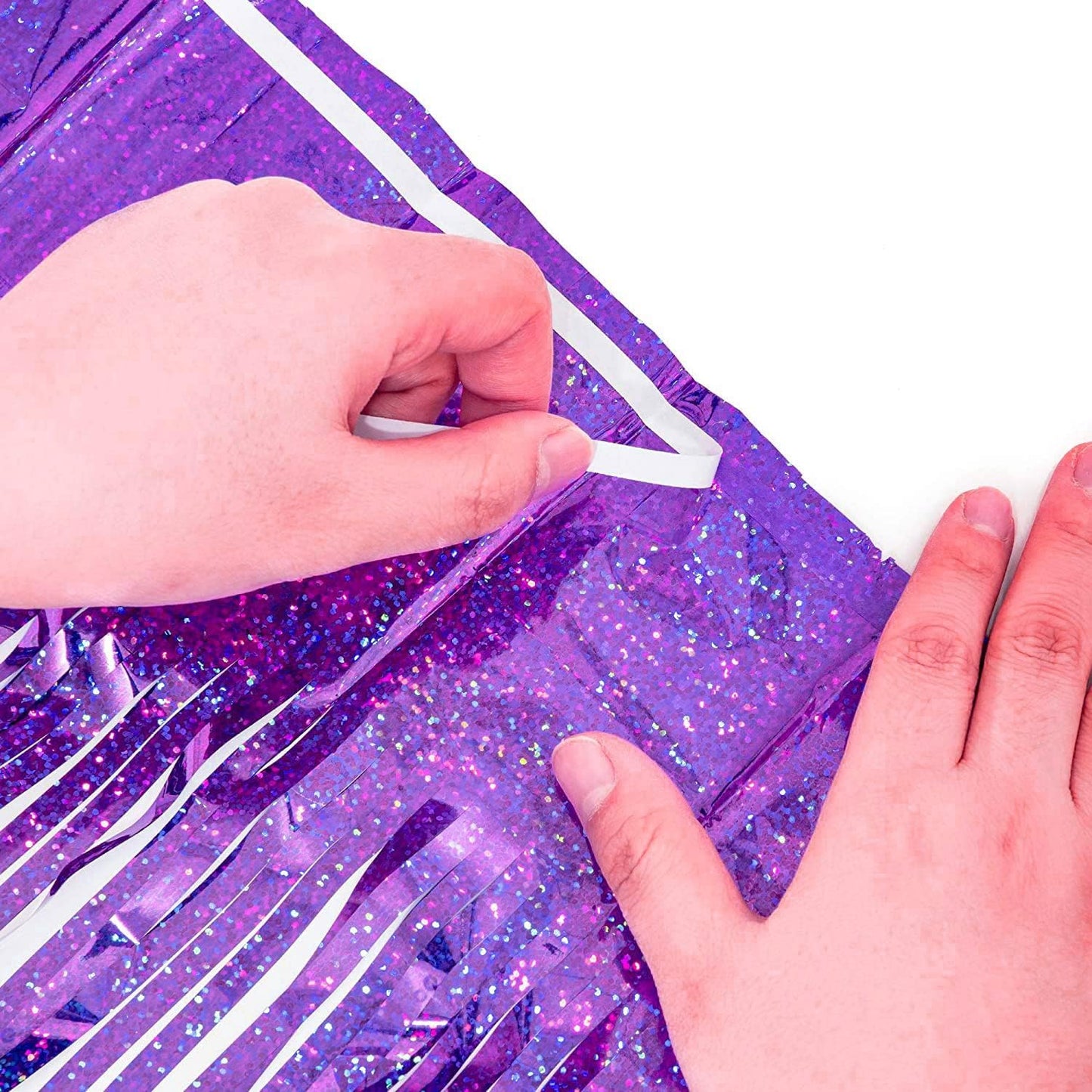 BRAVESHINE Purple Tinsel Foil Fringe Curtains - 2Pcs 3.2x8.2ft Metallic Holidays Photo Backdrop for