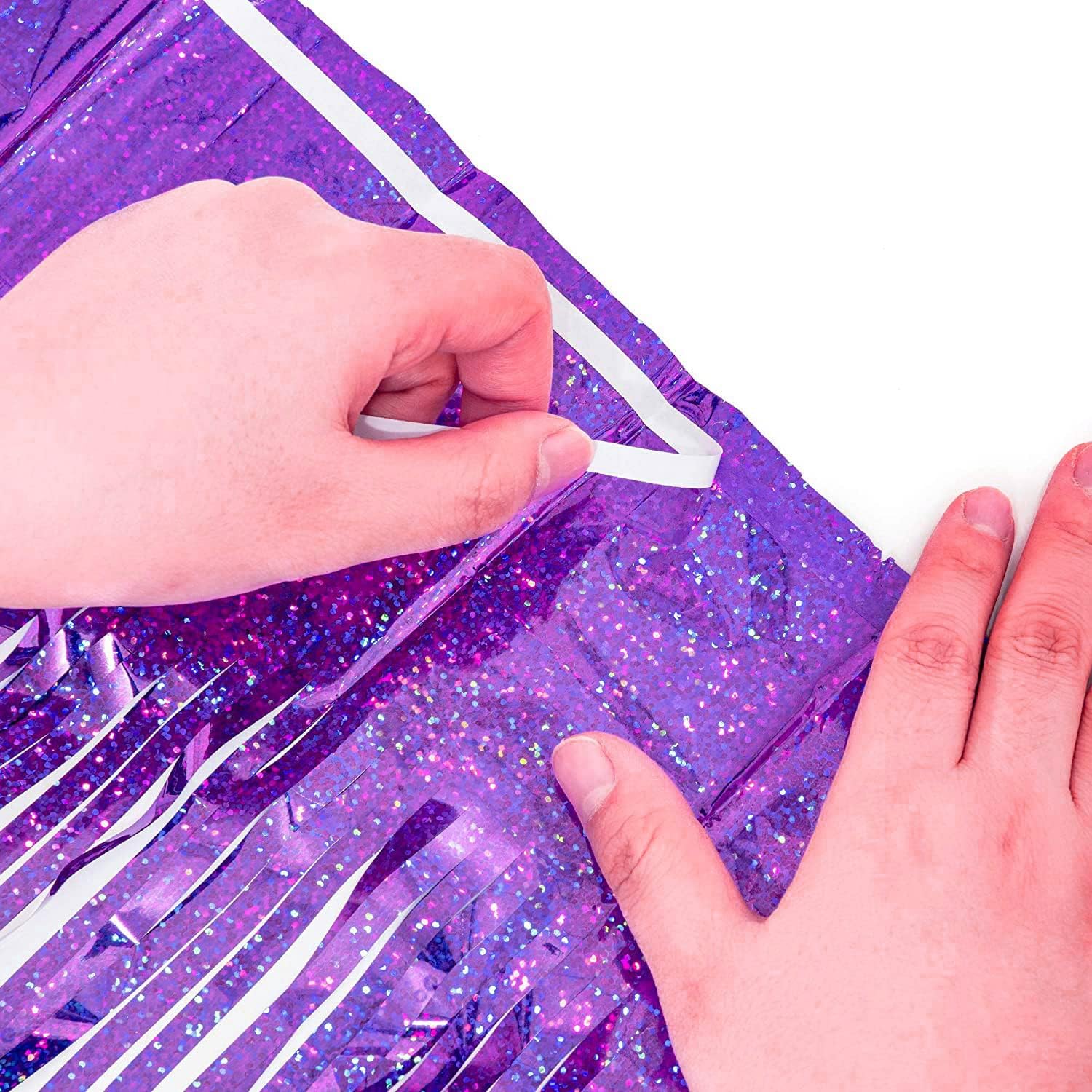 BRAVESHINE Purple Tinsel Foil Fringe Curtains - 2Pcs 3.2x8.2ft Metallic Holidays Photo Backdrop for