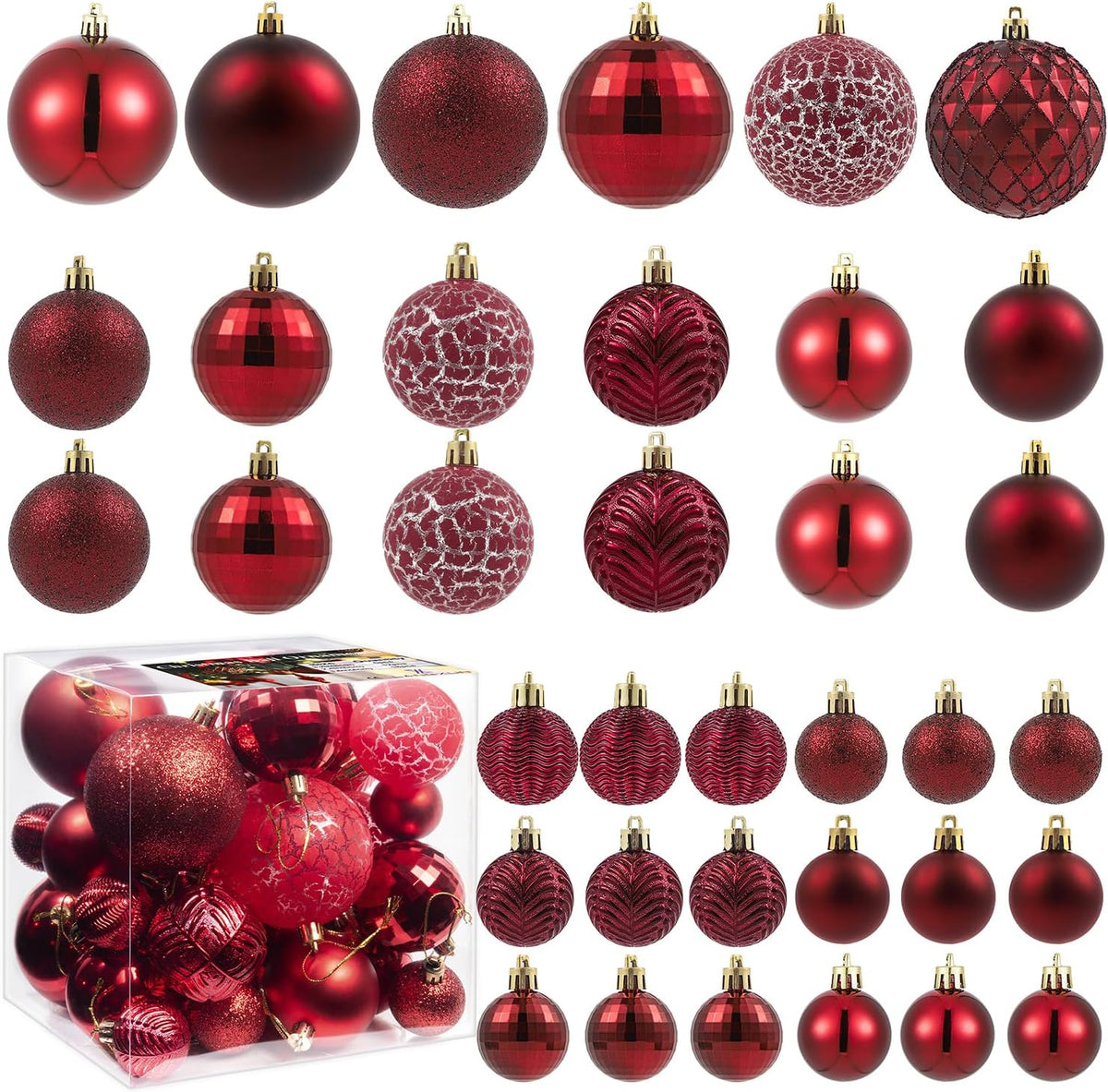 LANGXUN 36pcs Wine Red Christmas Tree Decorations Balls, Bolas De Navidad, 2025 Christmas Decor