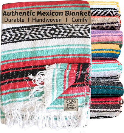 Del Mex Classic Mexican Blanket, Large Authentic Woven Falsa Throw (70"x50"), Artisan Southwest