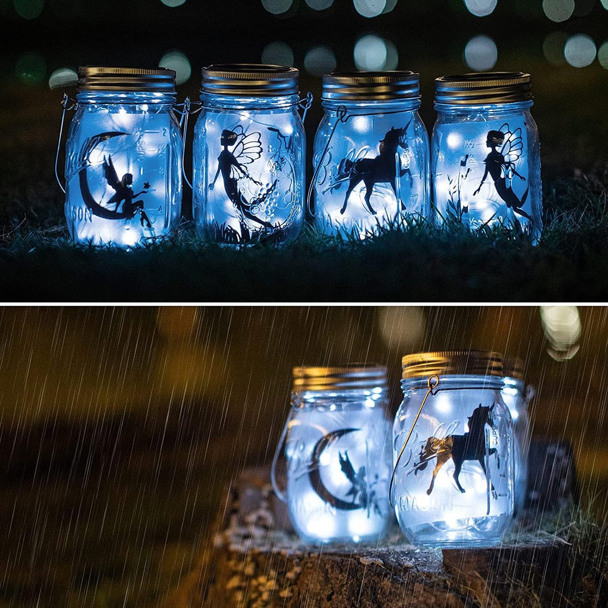 8 Pack Fairy Star Firefly Jar Lids Lights,Solar Fairy String Lids Lights（No Jars）,Waterproof