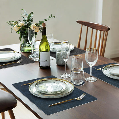 Faux Leather Dual Sided Placemats Set of 4, Square Non-Slip Heat Resistant Placemats with Coaster