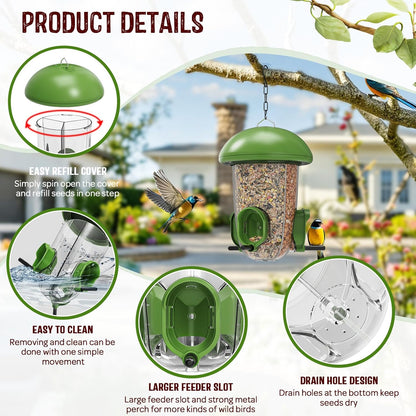 LONA Bird Feeders for Outdoors Hanging – 3 Separate Compartments, 3 Feeding Ports, Weatherproof