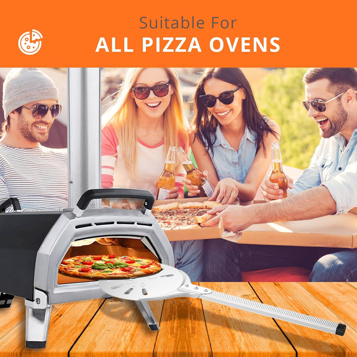 Pizza Turning Peel, 8-inch Pizza Peel Turner Spinner, Long Handle Perforated Aluminum Pizza Peel