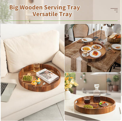Large Ottoman Tray, 22" Big Ottoman Tray for Living Room, Large Serving Tray with Handles for