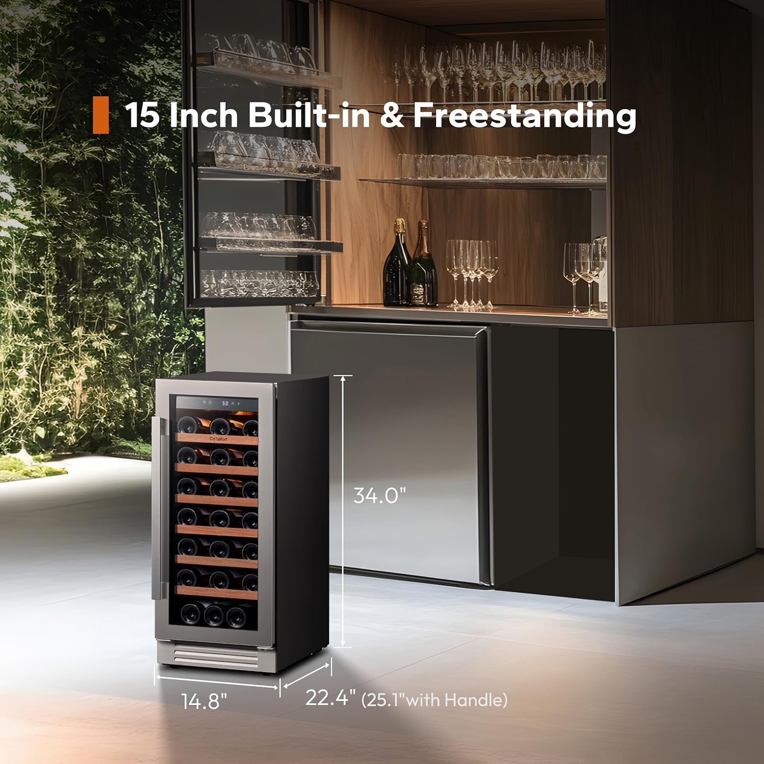Ca'Lefort 15 Inch Wine Fridge, 28 Bottle Wine Cooler Refrigerator, 40-65°F Wine Refrigerator Glass