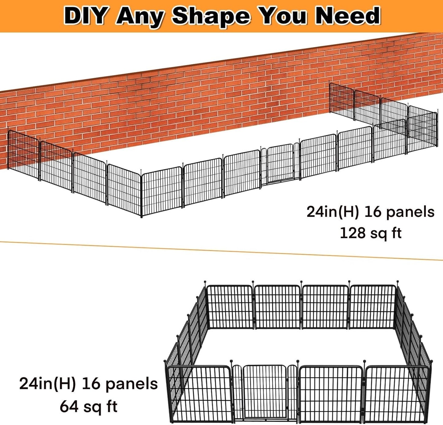 Dog Playpen 24 inch(H) 16 Panels Dog Fence Outdoor for Yard. Metal Dog Pen Heavy Duty Pet Puppy
