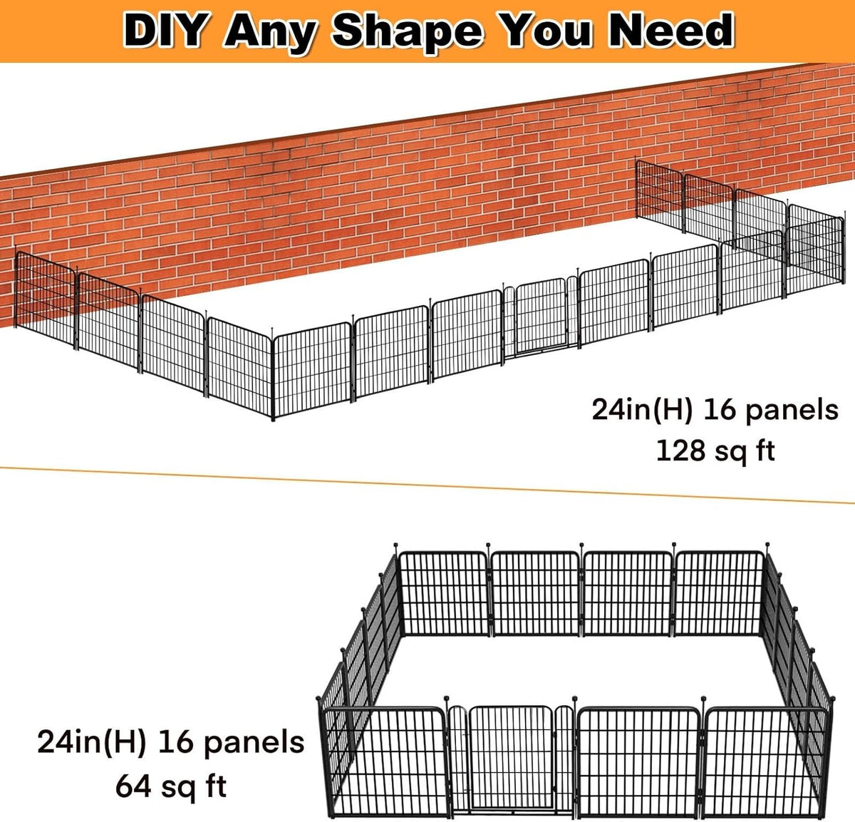 Dog Playpen 24 inch(H) 16 Panels Dog Fence Outdoor for Yard. Metal Dog Pen Heavy Duty Pet Puppy