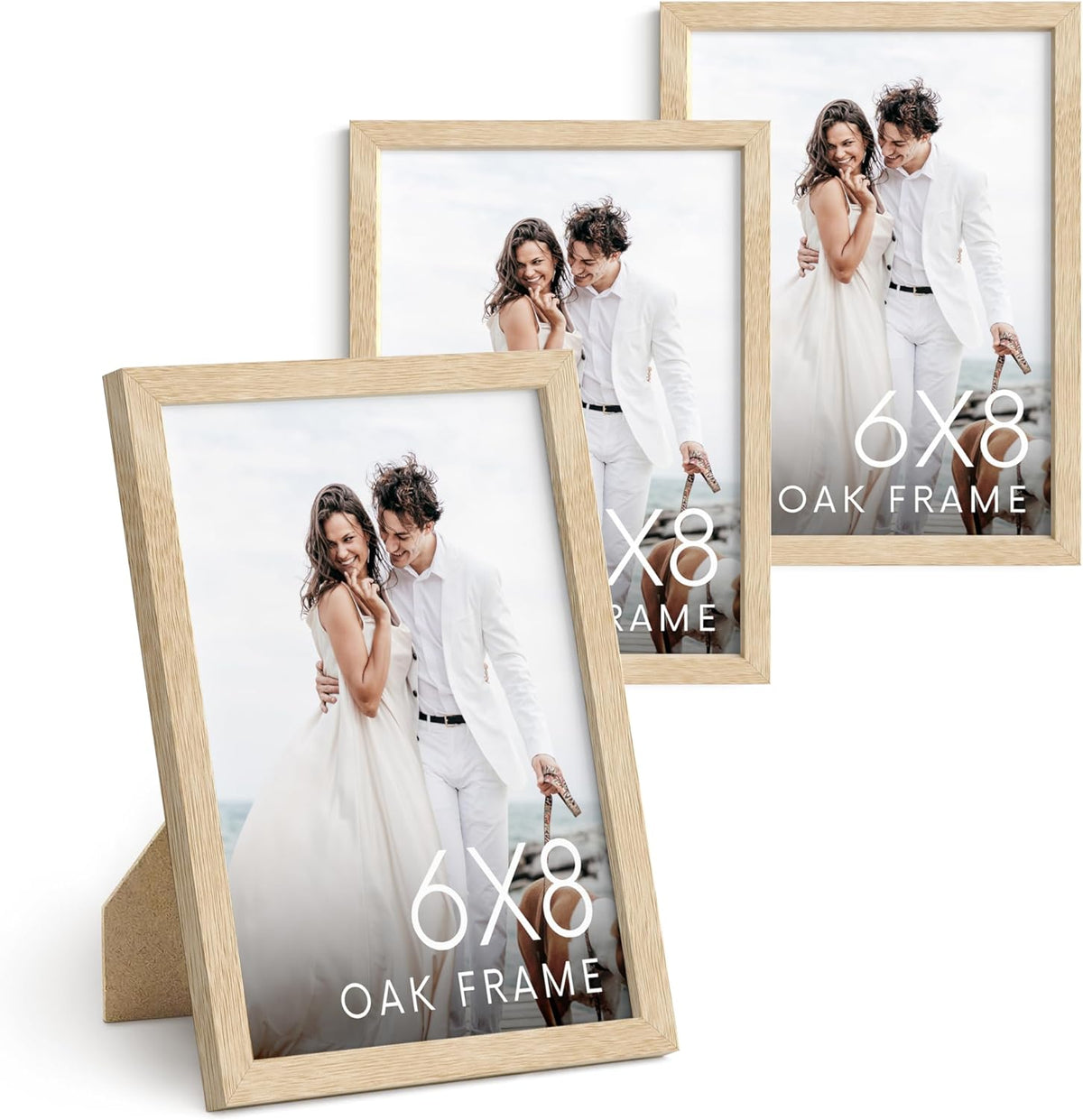 HAUS AND HUES 6x8 Natural Oak Wooden Picture Frame - Set of 3 6x8 Poster Frame - Premium Oak