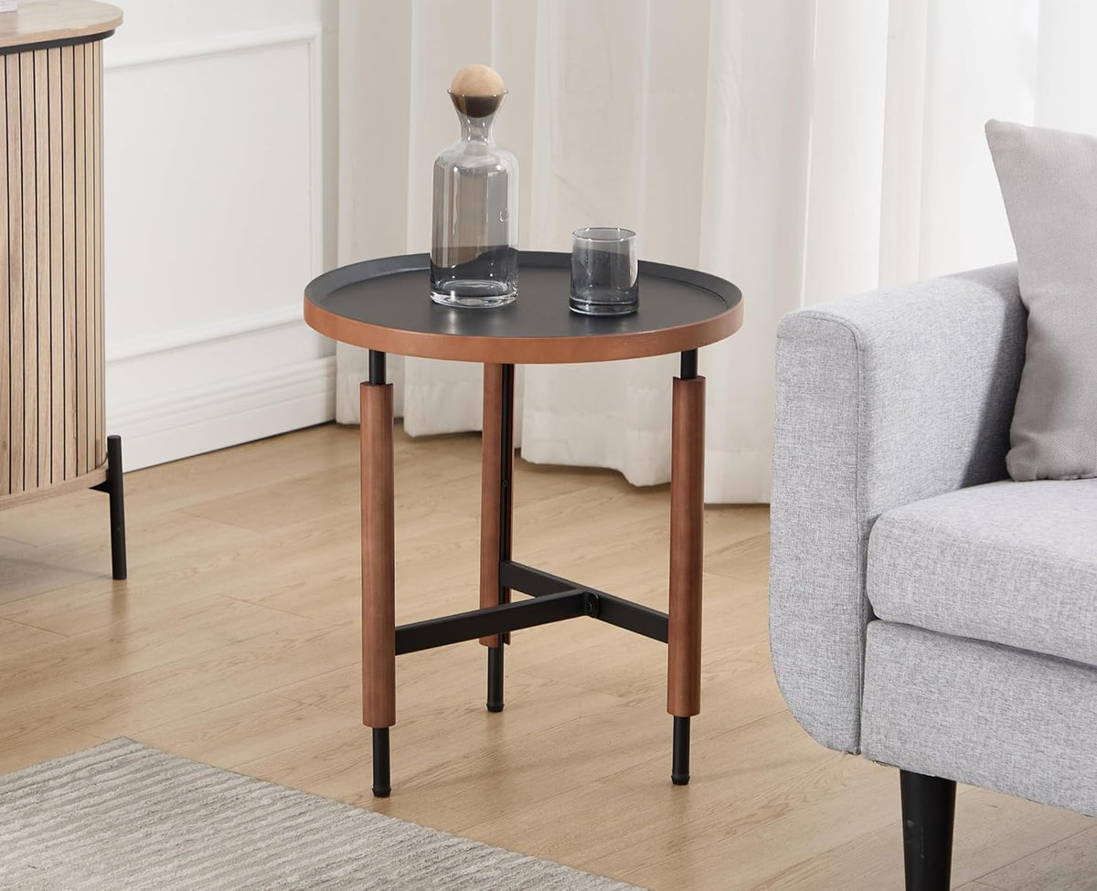EALSON 19.5" Round Side Table Mid Cnetury Modern End Table for Couch Sofa with Black Metal