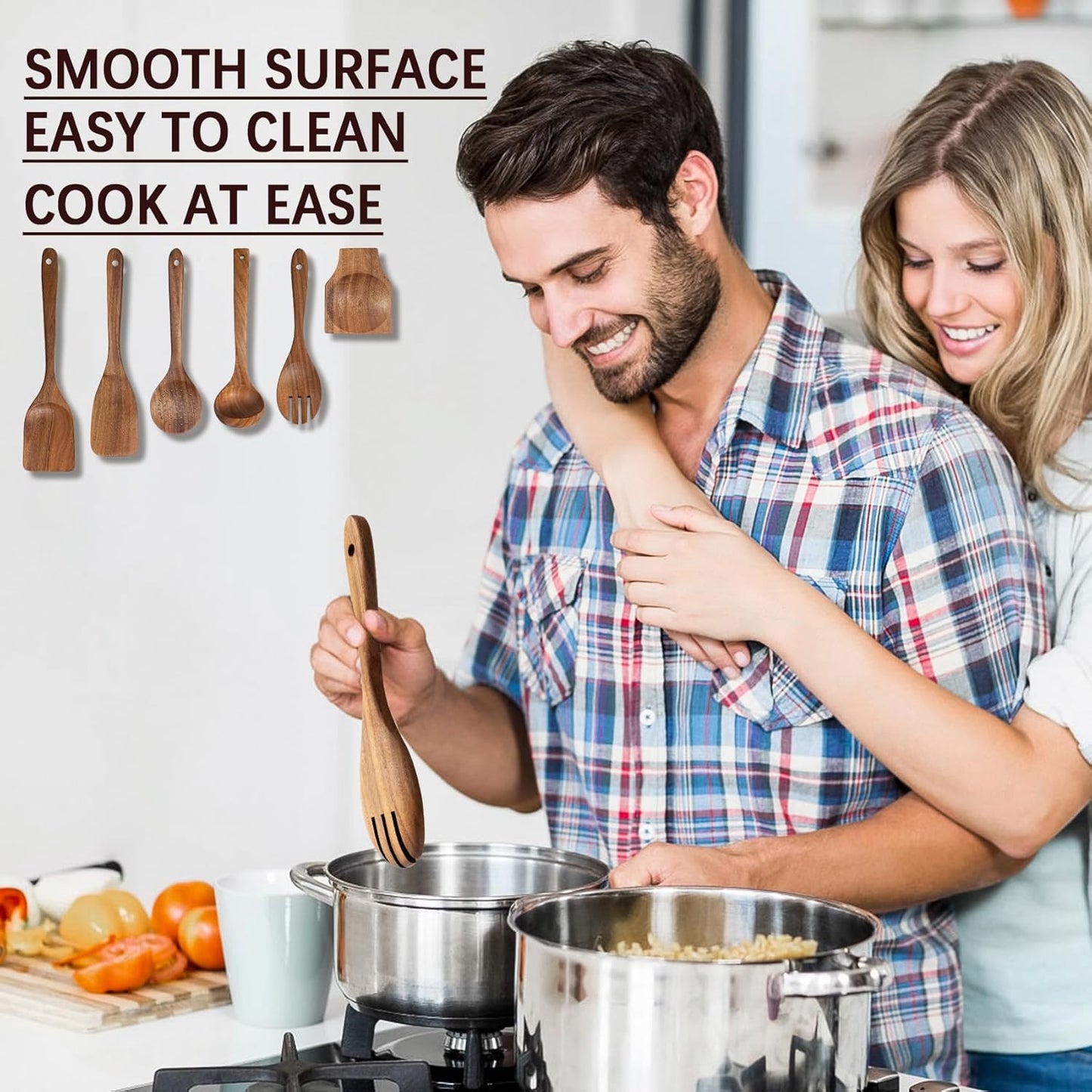 Wooden Spoons for Cooking, Nonstick Cooking Utensil Set with 5 Piece Acacia Wooden Spatulas and