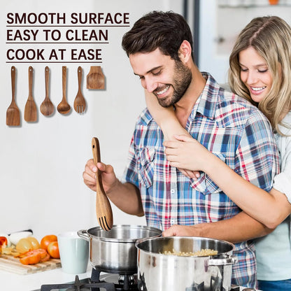 Wooden Spoons for Cooking, Nonstick Cooking Utensil Set with 5 Piece Acacia Wooden Spatulas and