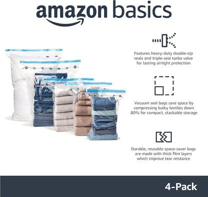 Amazon Basics Vacuum Compression Space Saving Storage Bags with Hand Pump for Clothes Packing