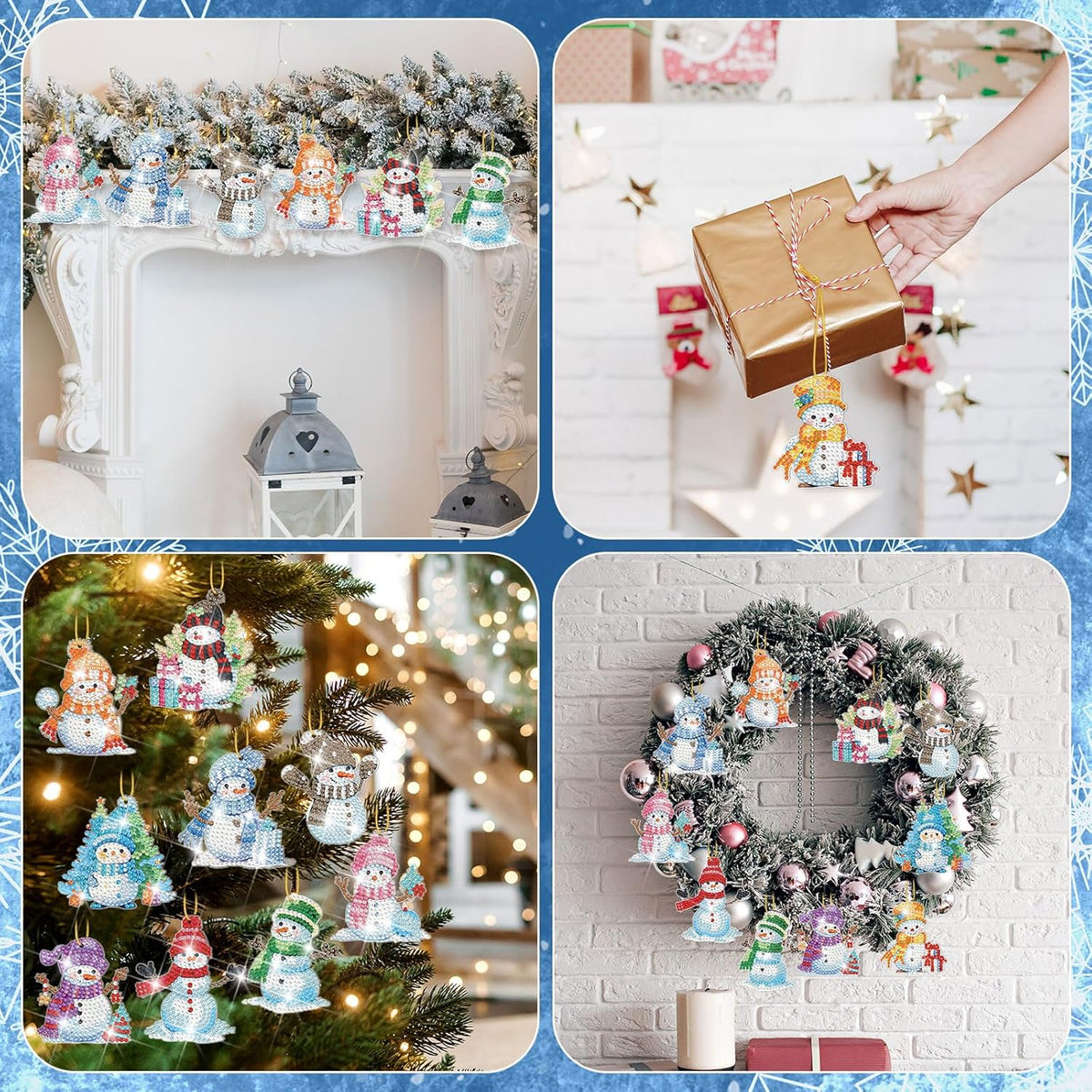 Skylety 20 Pcs Christmas Diamond Art Ornaments Kit Cute Snowman Diamond Painting Ornaments Tag DIY
