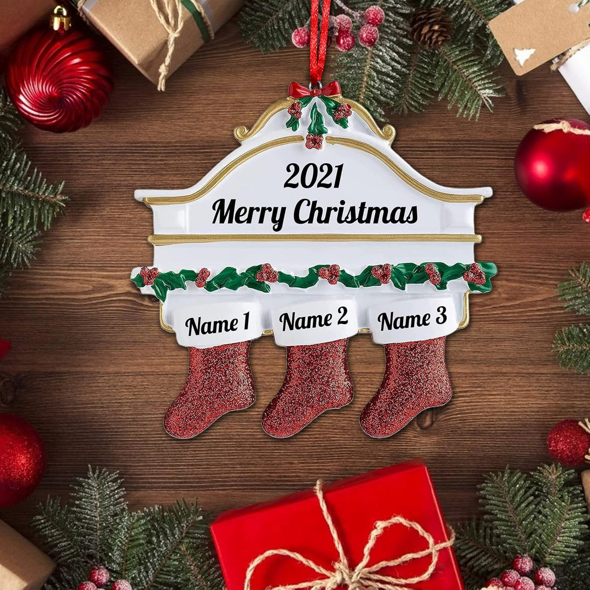 Personalized Christmas Ornaments Family of 2,3,4,5,6,7,8 Custom Christmas Stocking Ornaments with