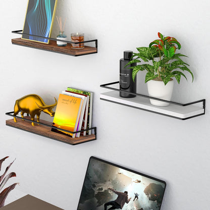 Meangood Floating Shelves Wall Mounted Set of 2, Wall Shelf with Towel Bar Rustic Wood Wall Storage