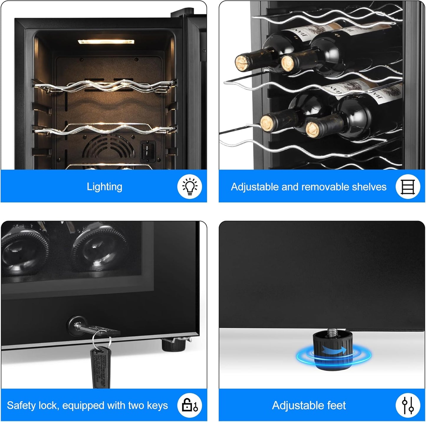 Wine Cooler Refrigerator 18 Bottles, Small Wine Fridge Mini Wine Fridge Countertop with Glass Door