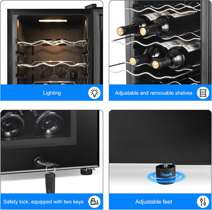 Wine Cooler Refrigerator 18 Bottles, Small Wine Fridge Mini Wine Fridge Countertop with Glass Door